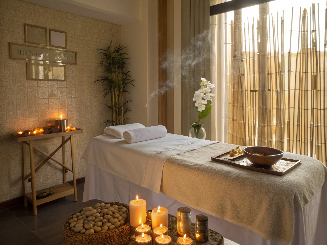 Lüks spa bakım masası ve sıcak bazalt taşları